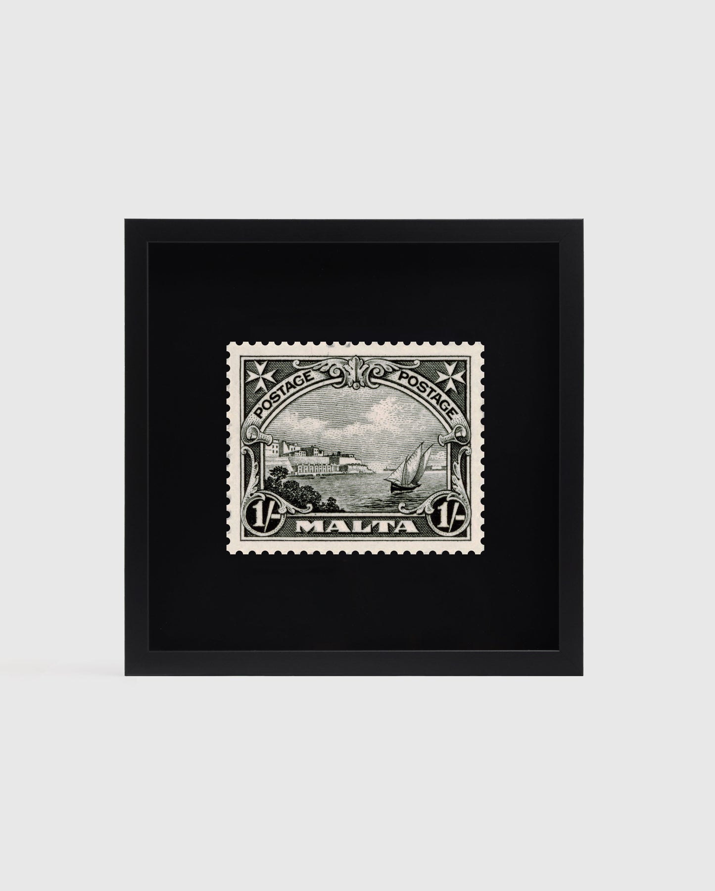 Grand Harbour Malta Stamp in large black frame