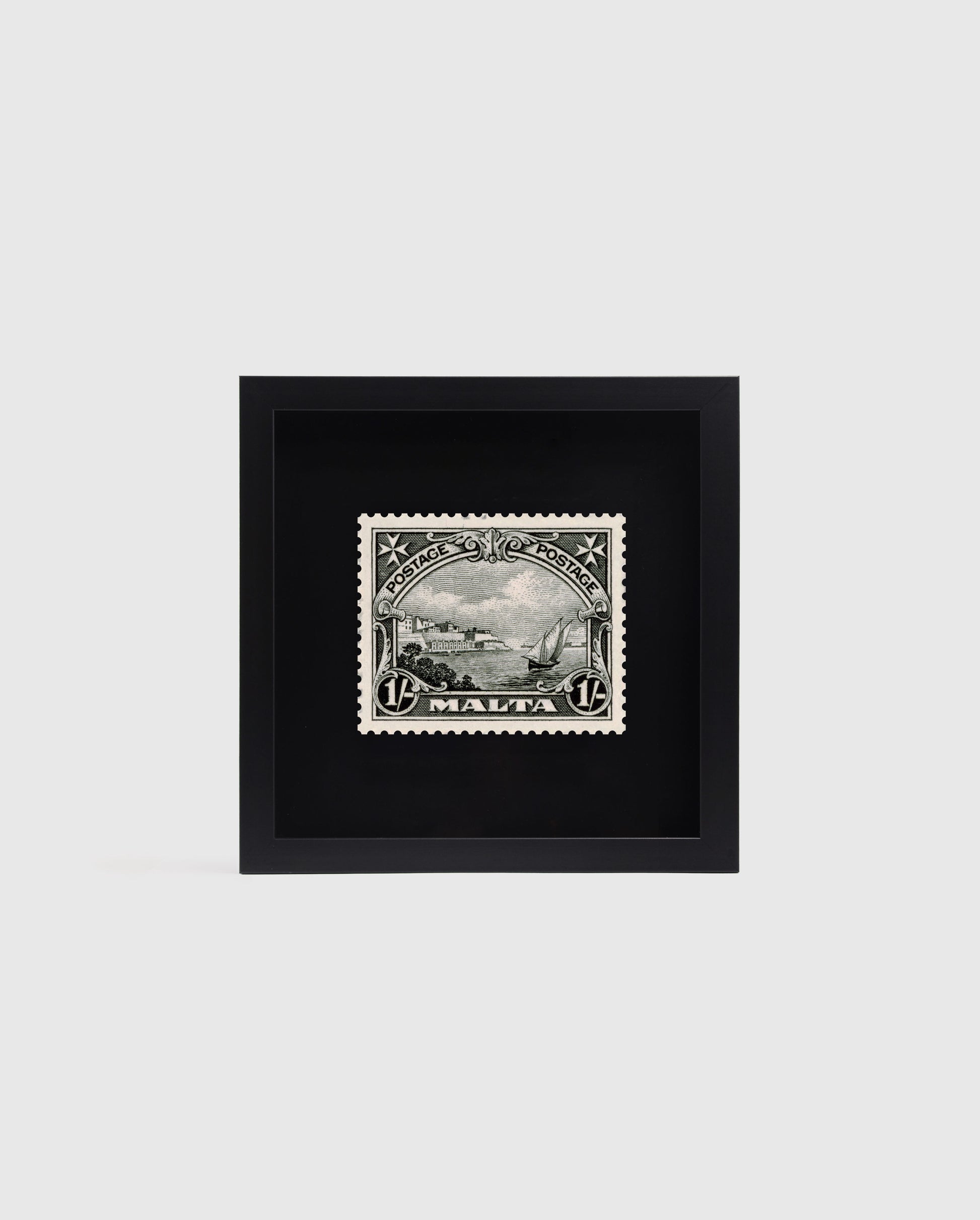 Grand Harbour Malta Stamp in medium black frame